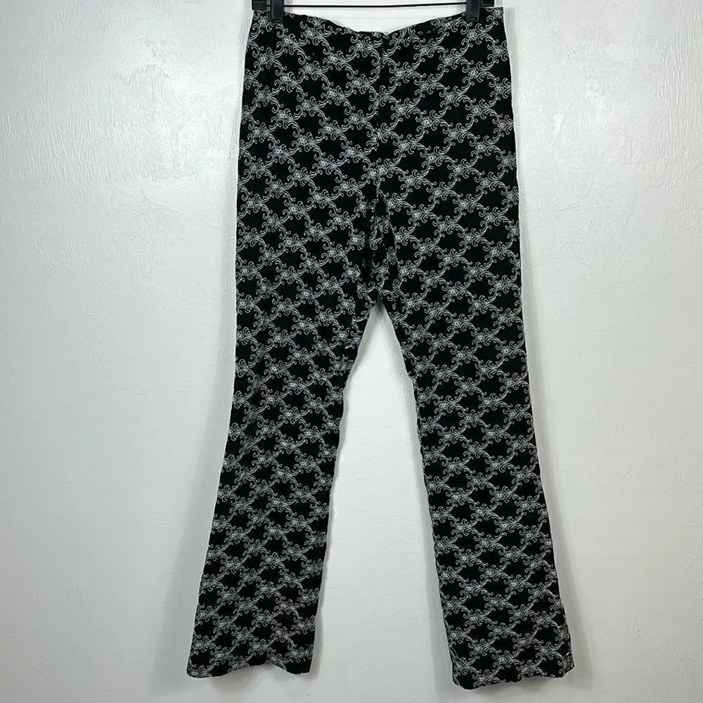 Cache Black Cotton Blend Embroidered Mid Rise Flared Pants Size 12